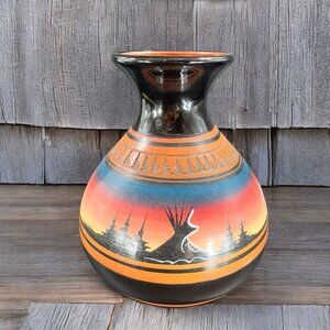 Vintage Native American Hand Made Pottery Vase Vessel Signed Dino RedWare Vase